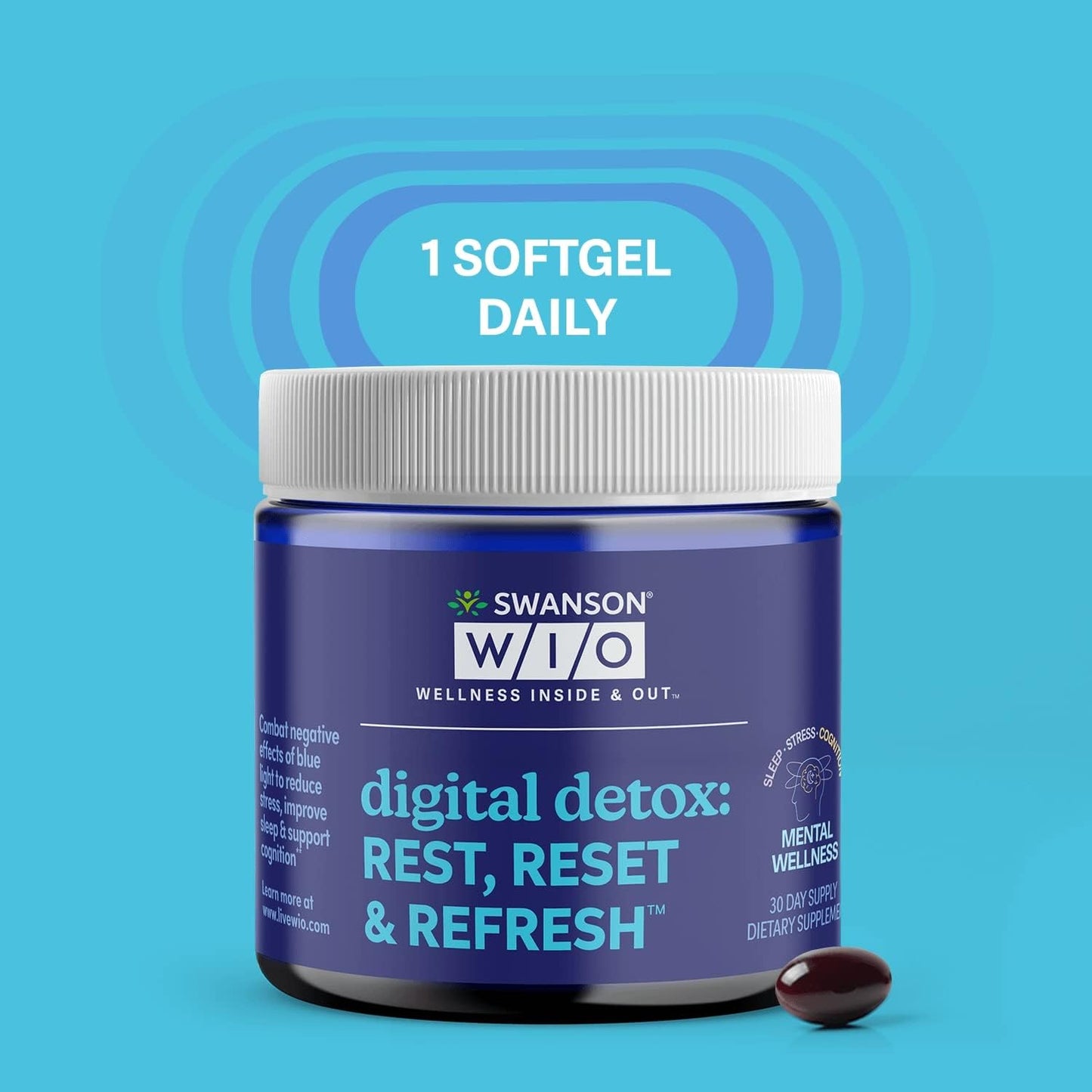 Swanson WIO™ Digital Detox Softgels: Rest, Sleep Better, Blue Light Defense, Mental Wellness - 30-Day Supply