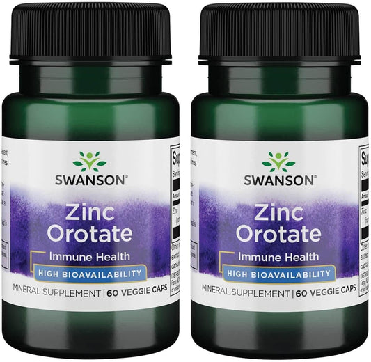 Swanson Zinc Orotate 10mg Elemental Zinc 60 Veg Capsules x2 - Pack of 120 - Dietary Supplement