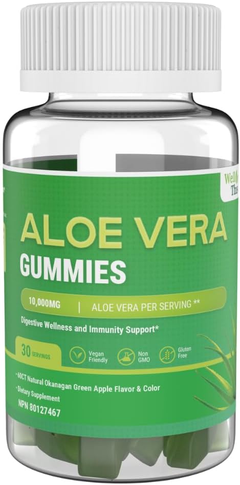 SWD Wellness Aloe Vera Gummies - 60 Count Dietary Supplement for Acid Reflux & Digestion - Convenient & Great Tasting Aloe Vera Gummy Bears