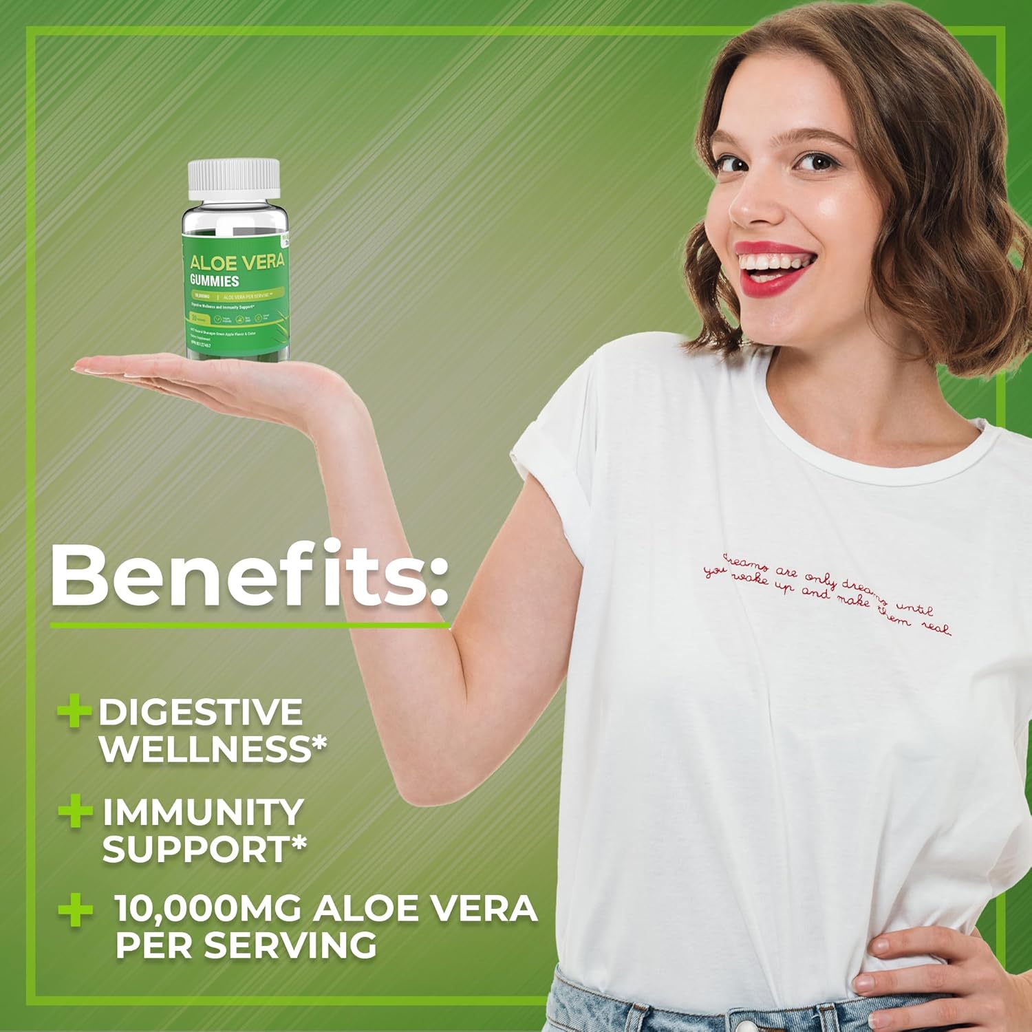 SWD Wellness Aloe Vera Gummies - 60 Count Dietary Supplement for Acid Reflux & Digestion - Convenient & Great Tasting Aloe Vera Gummy Bears