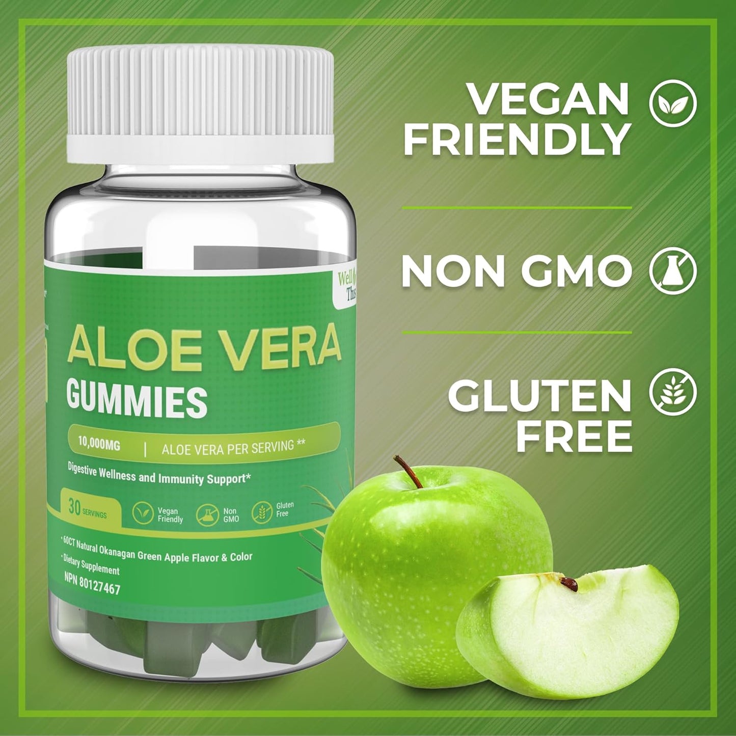 SWD Wellness Aloe Vera Gummies - 60 Count Dietary Supplement for Acid Reflux & Digestion - Convenient & Great Tasting Aloe Vera Gummy Bears