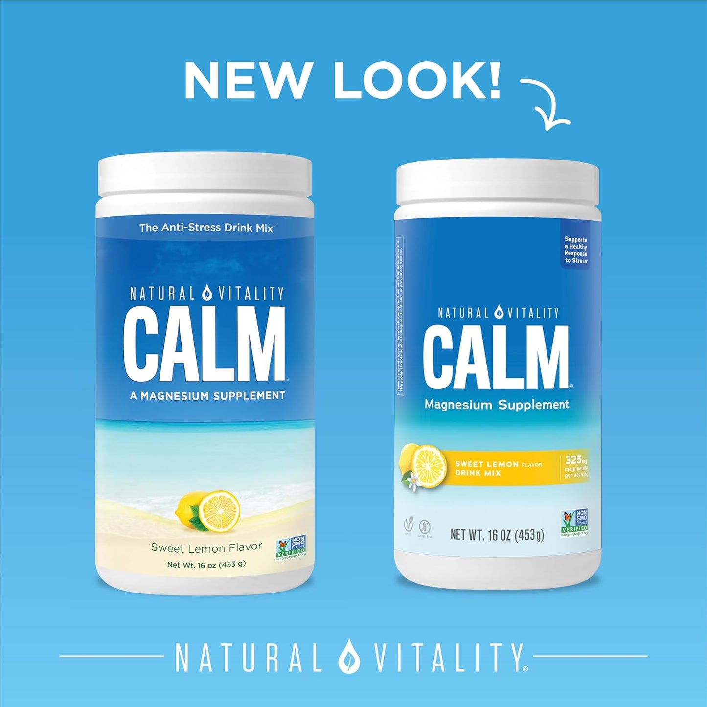 Sweet Lemon Natural Vitality Calm Magnesium Supplement Drink Mix Powder - 16 oz Vegan, Gluten Free & Non-GMO
