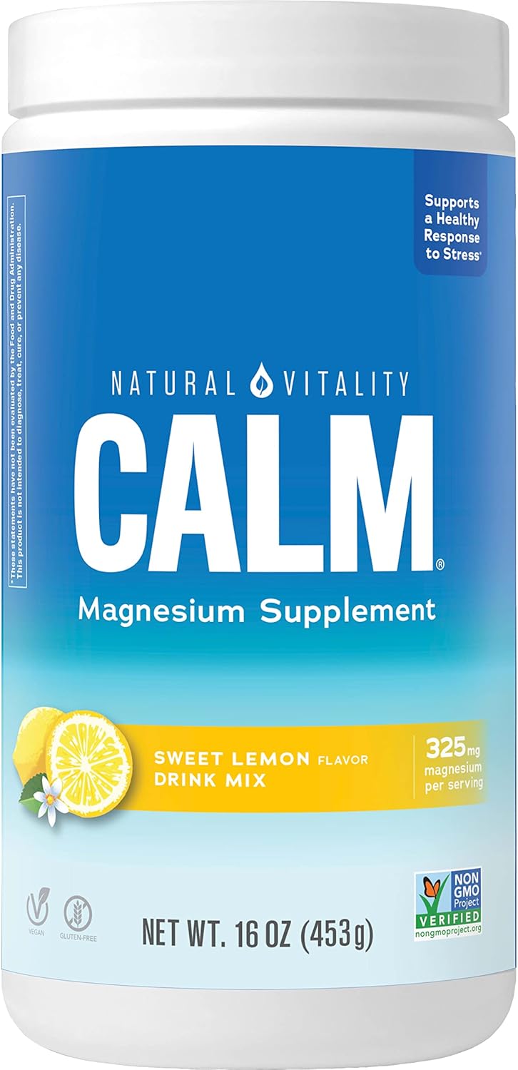 Sweet Lemon Natural Vitality Calm Magnesium Supplement Drink Mix Powder - 16 oz Vegan, Gluten Free & Non-GMO