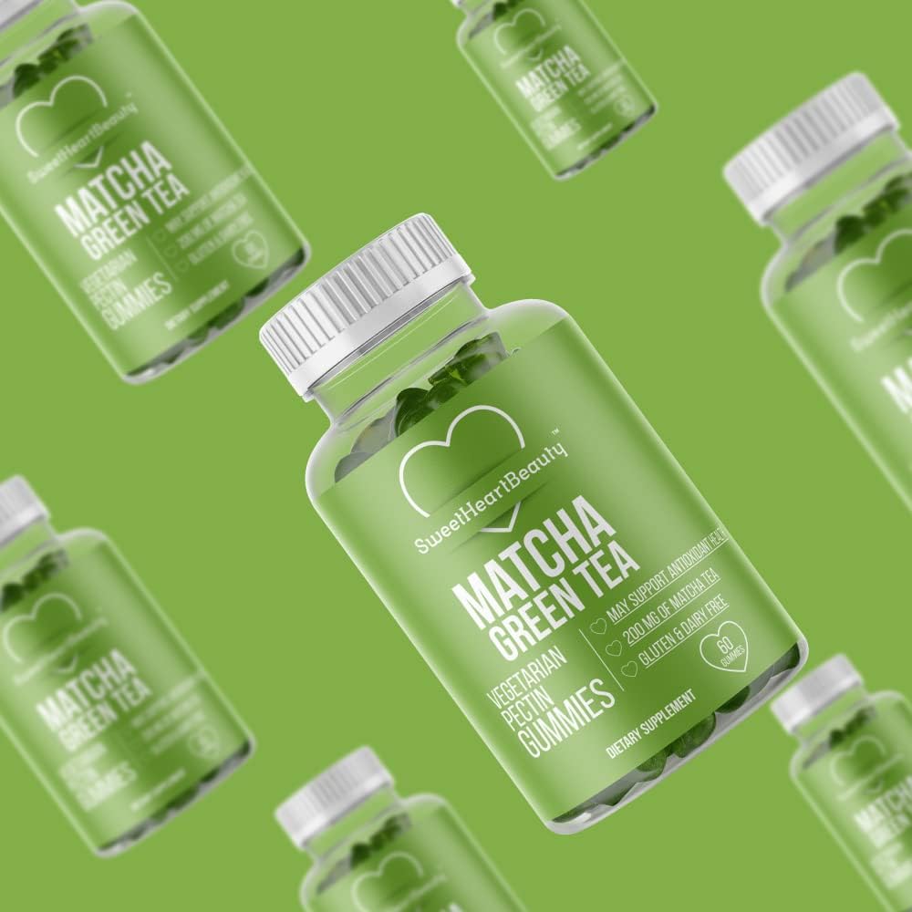 SweetHeartBeauty Matcha Green Tea Extract Gummy Vitamins for Energy, Detox & Cleanse. Vegan, Gluten-Free, Non-GMO. 30 Day Supply.