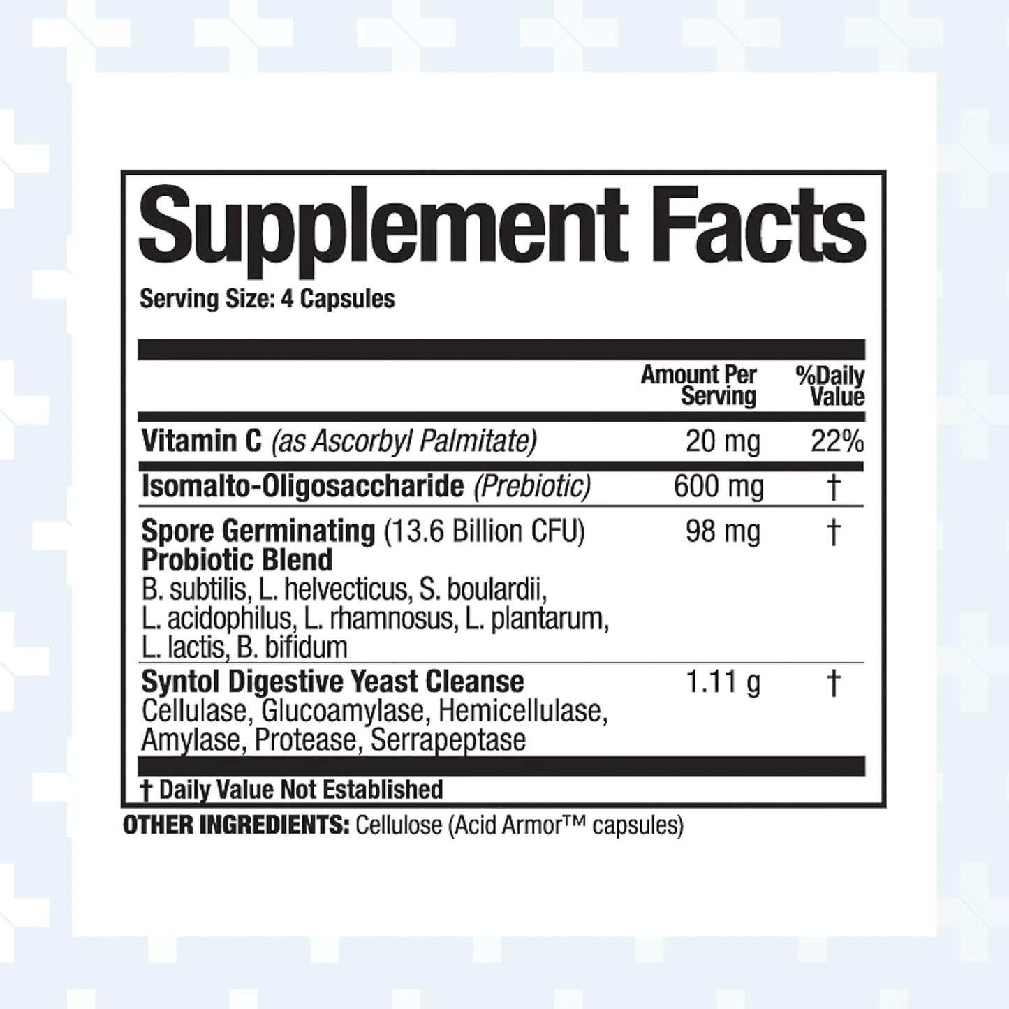 Syntol Probiotic Prebiotic Enzyme Formula for Yeast Cleansing, 180 Capsules