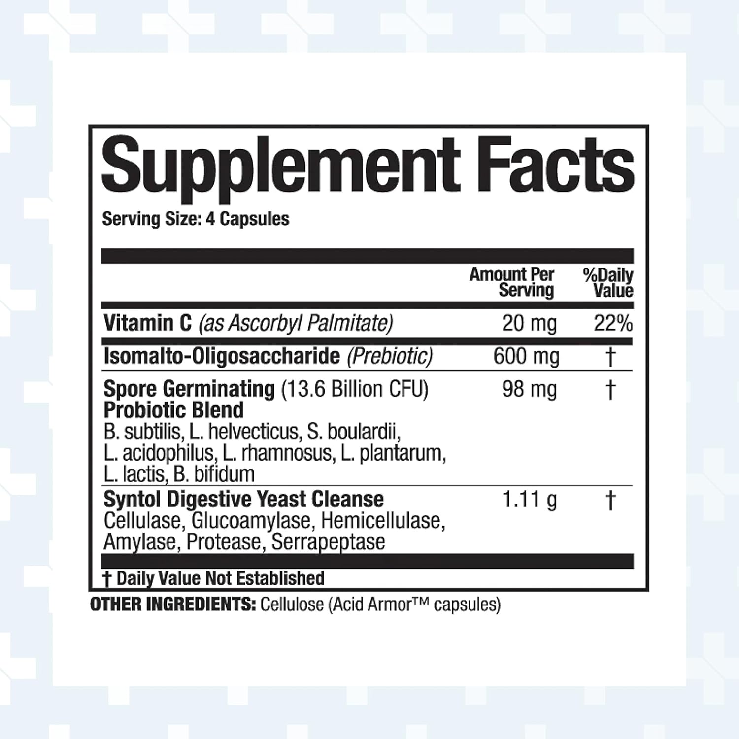 Syntol Probiotic Prebiotic Enzyme Formula for Yeast Cleansing, 180 Capsules