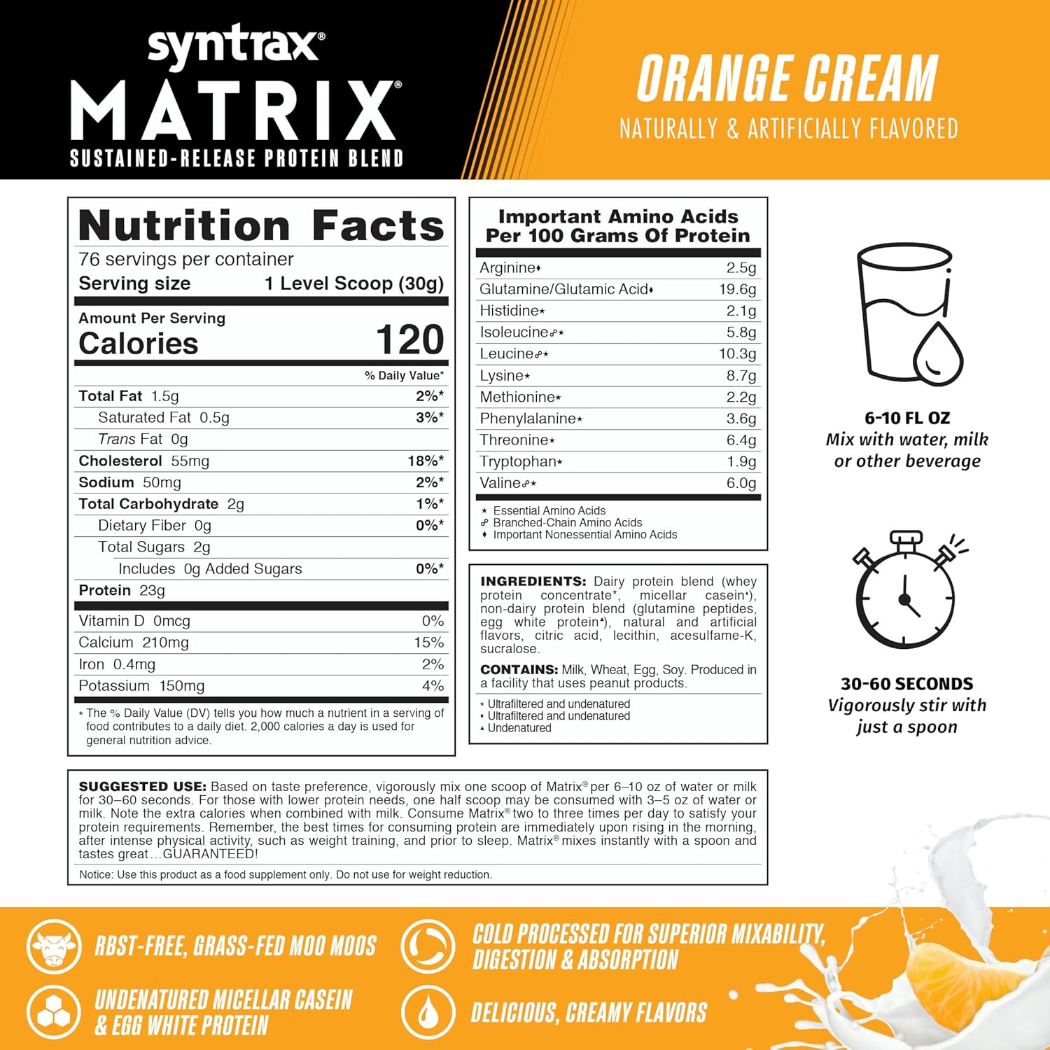 Syntrax Nutrition Matrix: Orange Cream Sustained-Release Protein Blend - 5 lb Jar