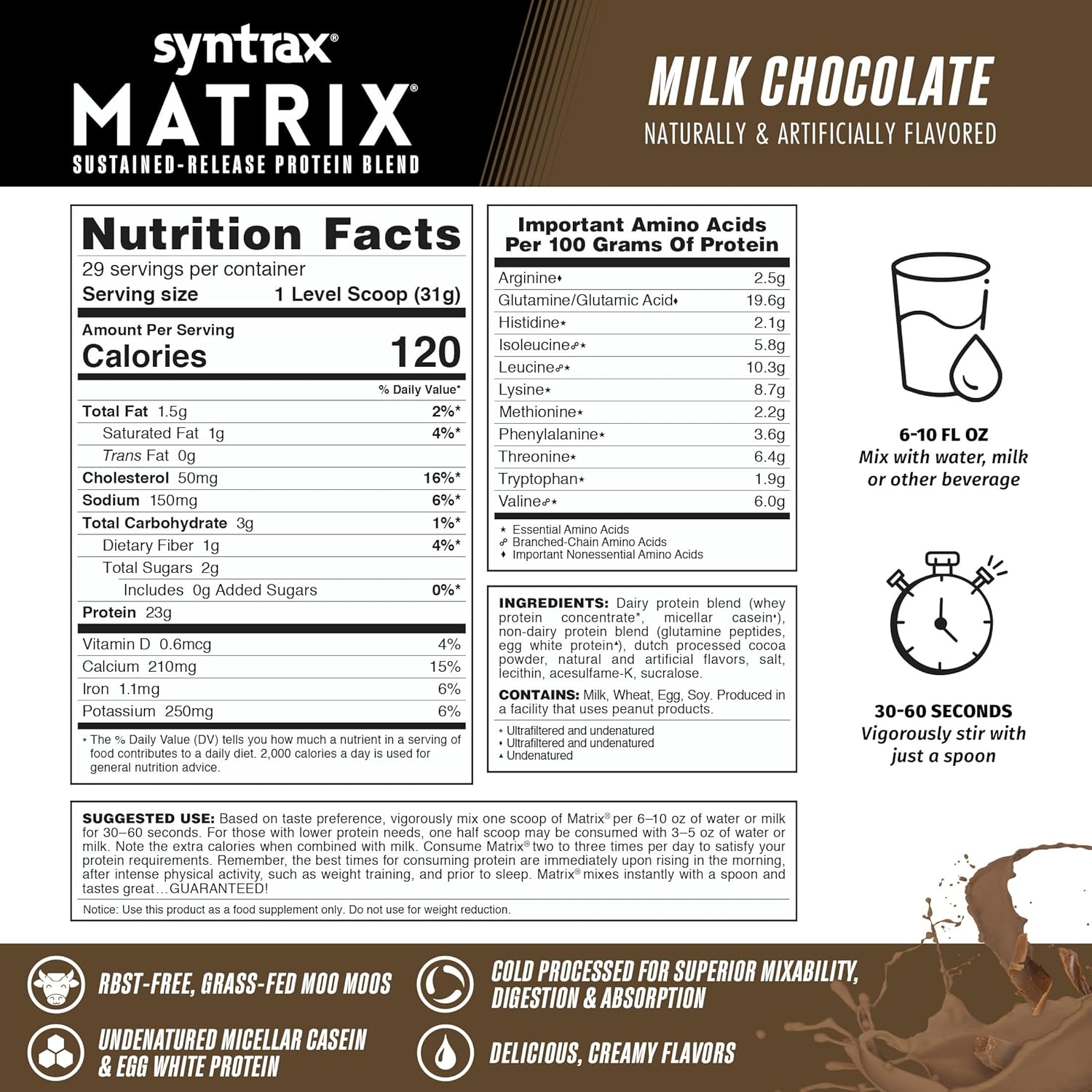 Syntrax Nutrition Matrix Protein Powder 2 lbs - Sustained-Release Blend, Milk Chocolate Flavor