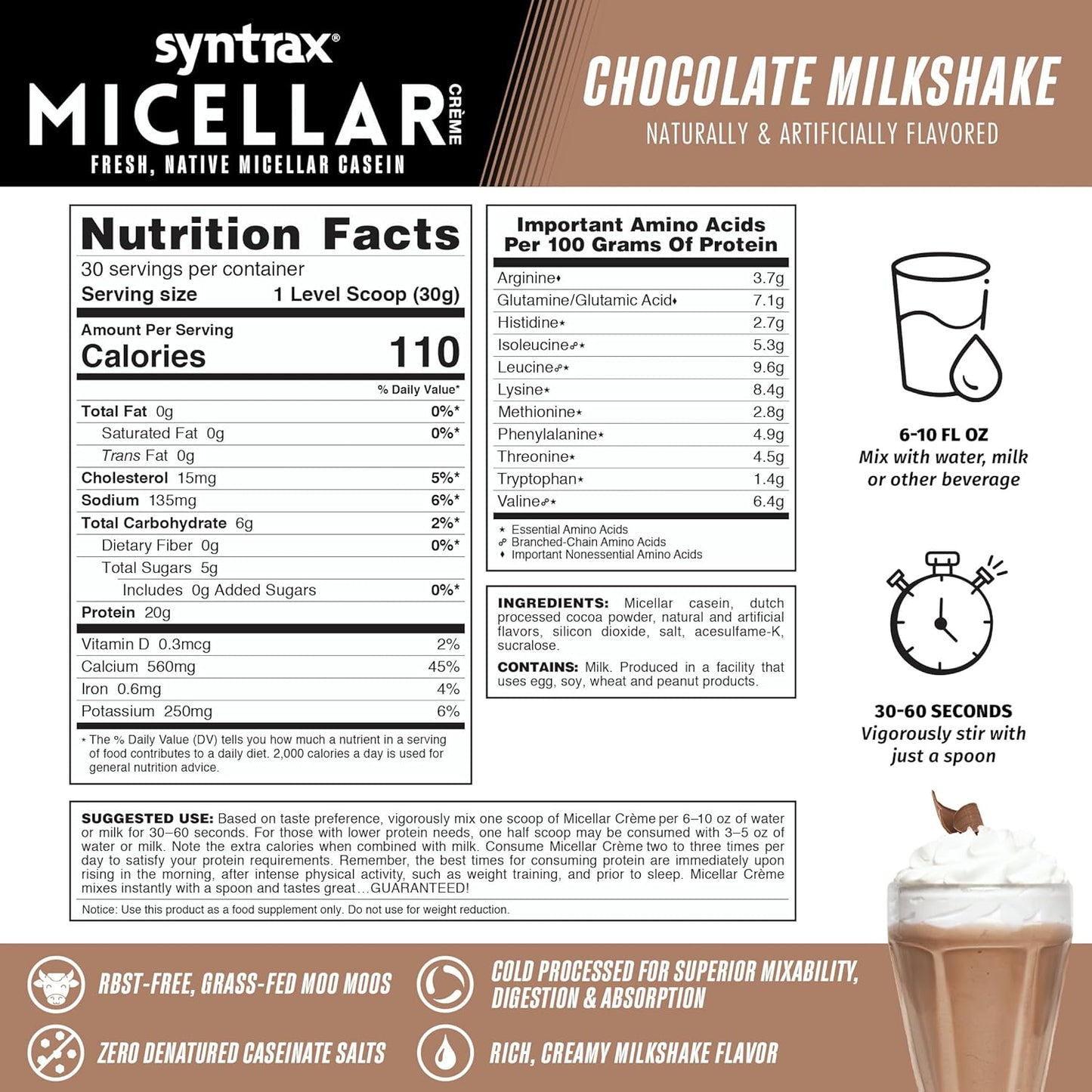 Syntrax Nutrition Micellar Creme Chocolate Milkshake 2lb - Fresh Native Micellar Casein