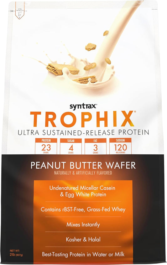 Syntrax Nutrition Trophix Peanut Butter Wafer Protein Powder, 2 lbs - Ultra Sustained-Release Blend with Real Wafer Pieces