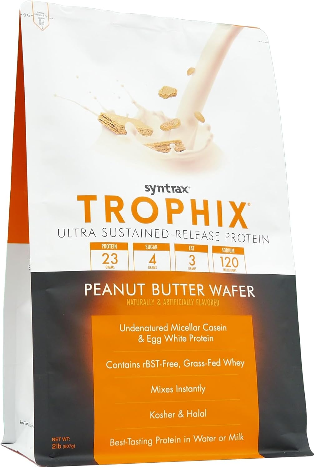 Syntrax Nutrition Trophix Peanut Butter Wafer Protein Powder, 2 lbs - Ultra Sustained-Release Blend with Real Wafer Pieces