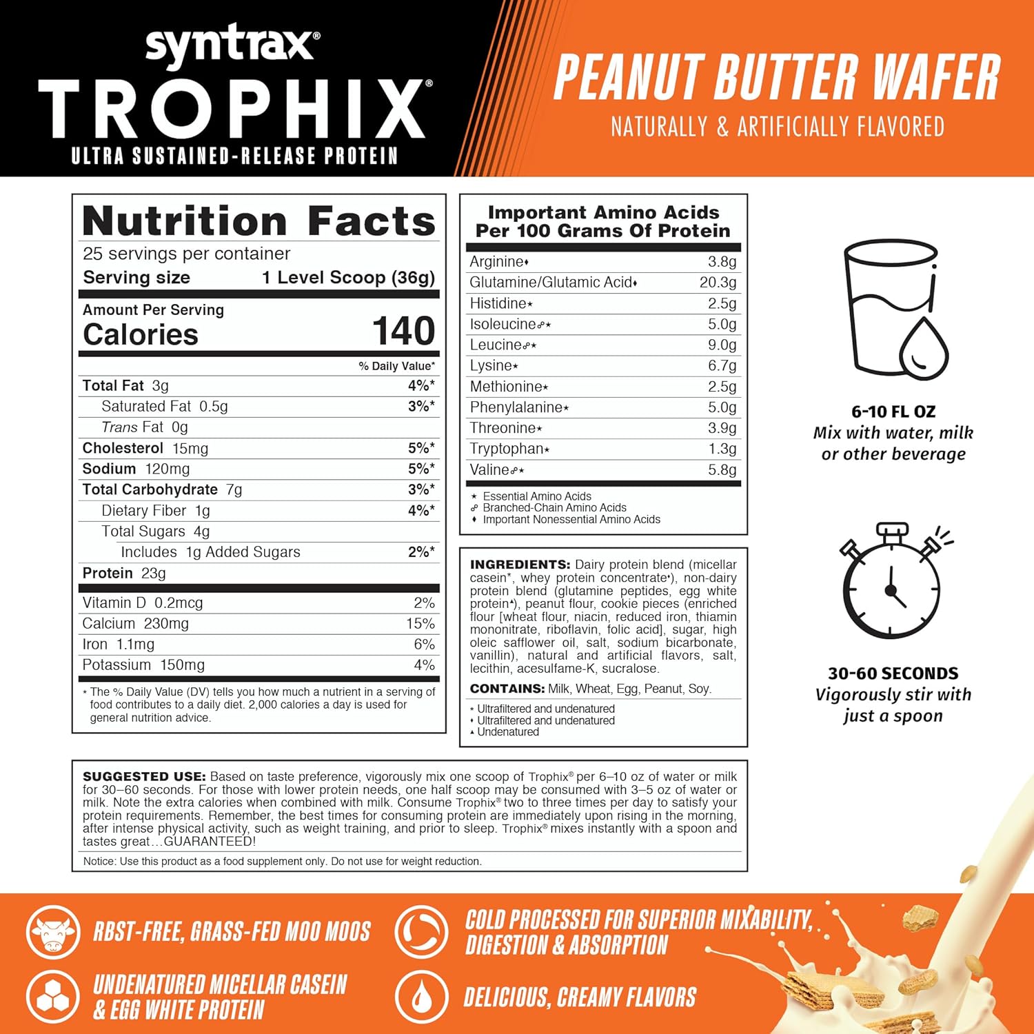 Syntrax Nutrition Trophix Peanut Butter Wafer Protein Powder, 2 lbs - Ultra Sustained-Release Blend with Real Wafer Pieces