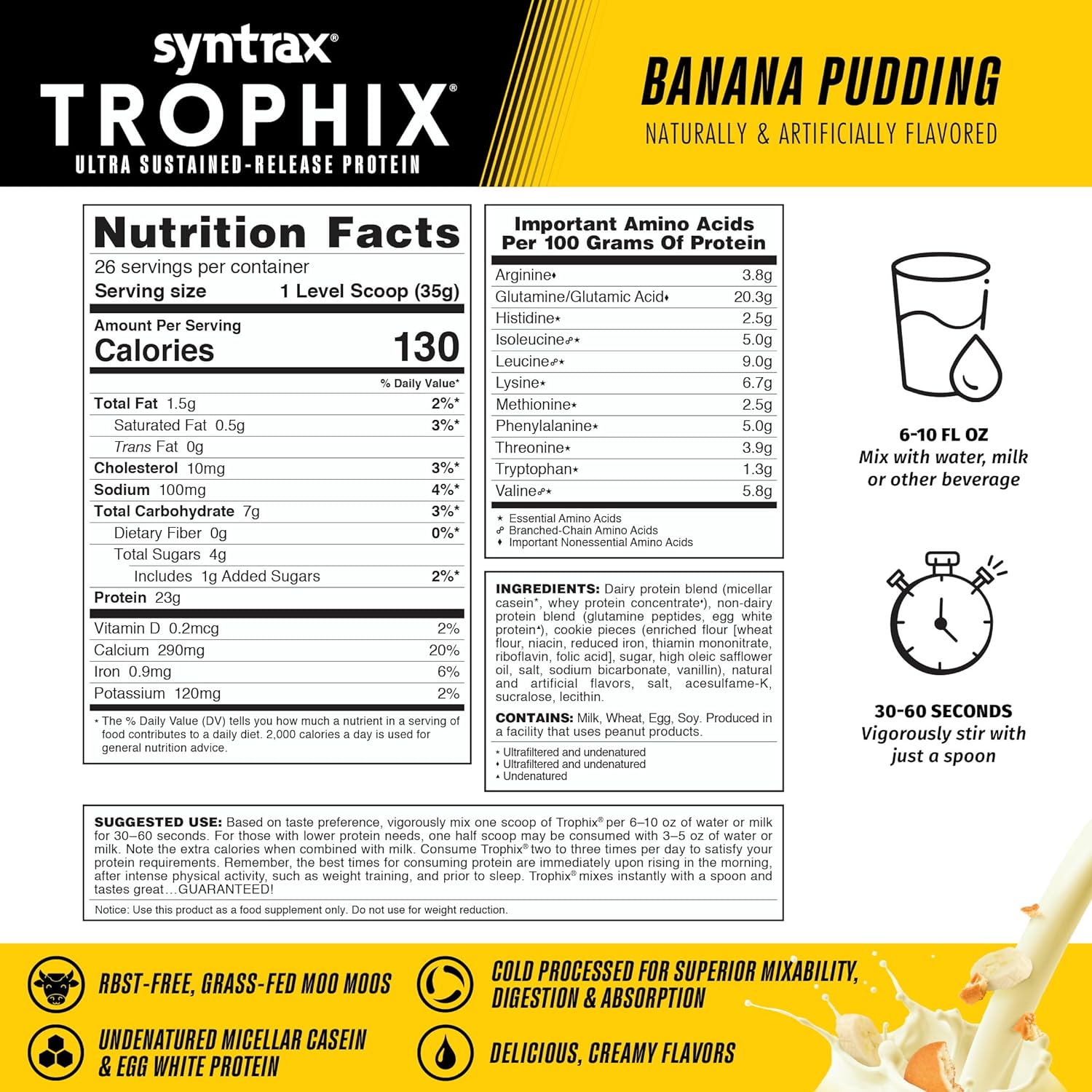 Syntrax Nutrition Trophix Ultra Sustained-Release Protein Blend in Banana Pudding Flavor - 2 lbs.