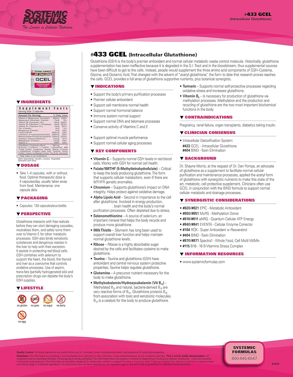 Systemic Formulas #433 GCEL - Advanced Cellular Health Support Supplement