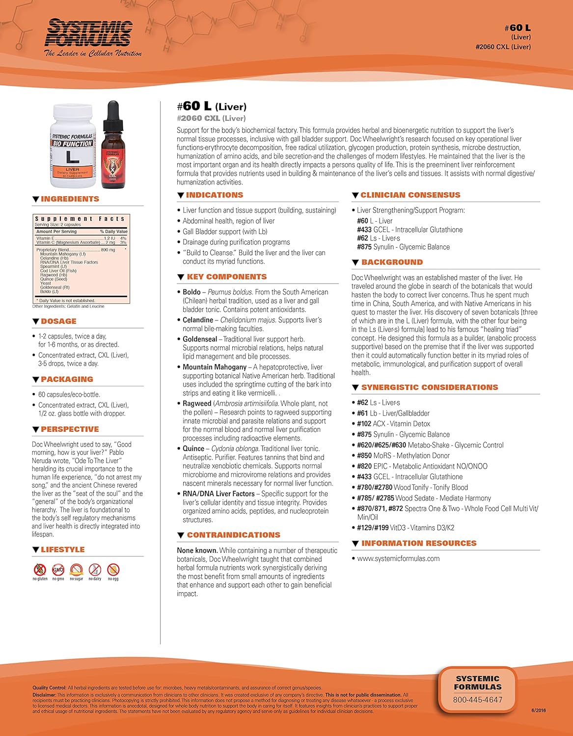 Systemic Formulas L - Liver Support Capsules for Gall Bladder & Bio Function #60