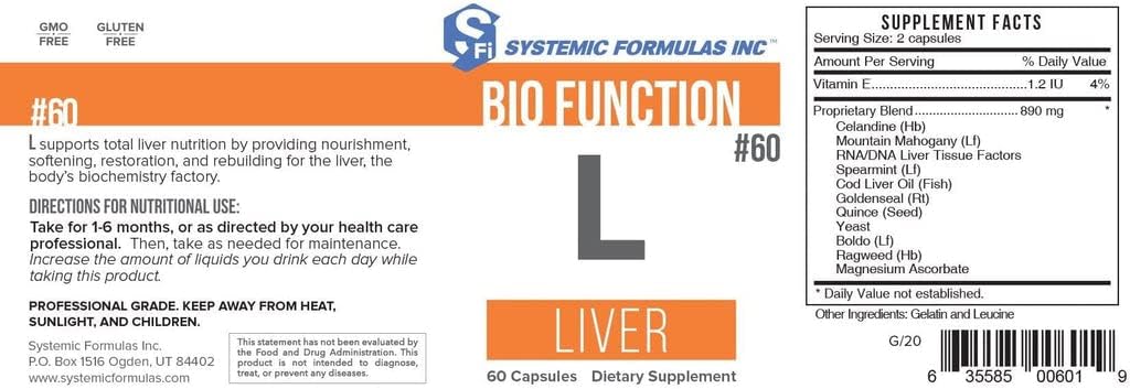 Systemic Formulas L - Liver Support Capsules for Gall Bladder & Bio Function #60