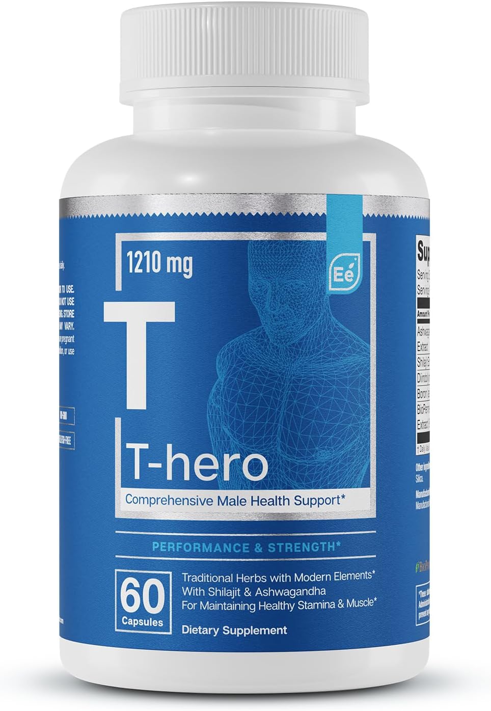 T-Hero Male Health Supplement - Boost Muscle Support & Testosterone Health with DIM, Ashwagandha, Shilajit, and More - 60 Vegan Capsules