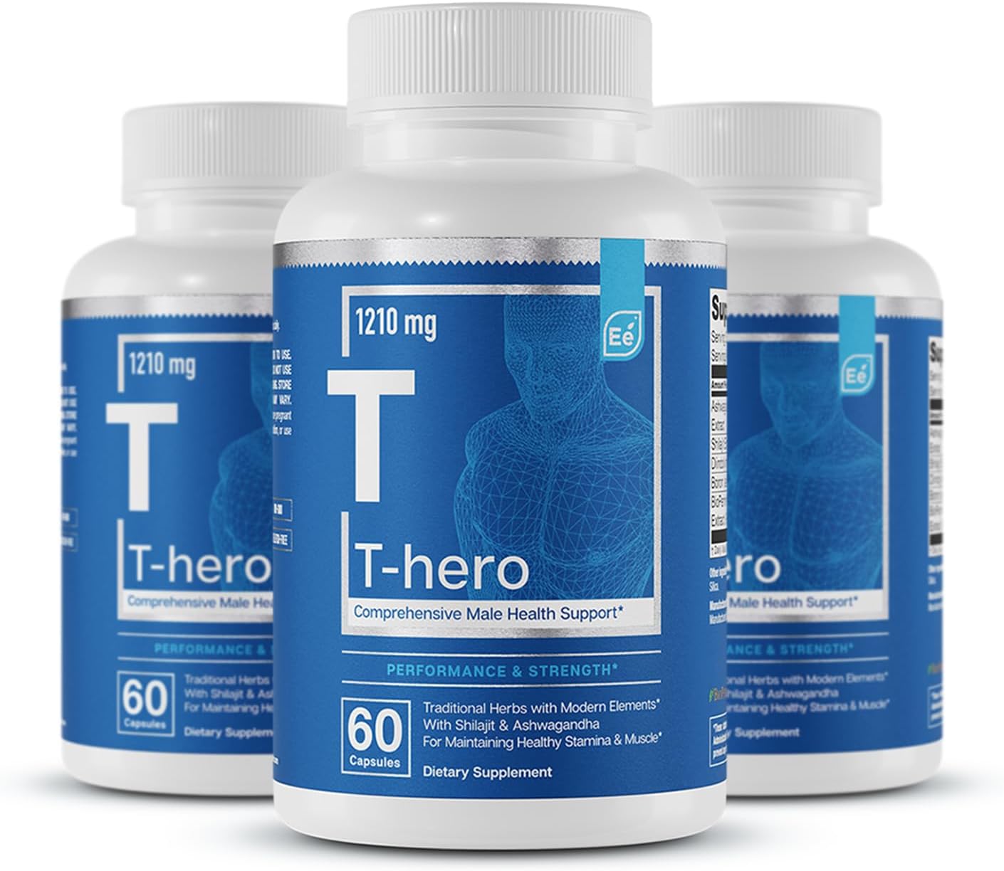 T-Hero Male Health Supplement - Support Muscle & Testosterone with DIM, Ashwagandha, Shilajit | 180 Vegan Capsules