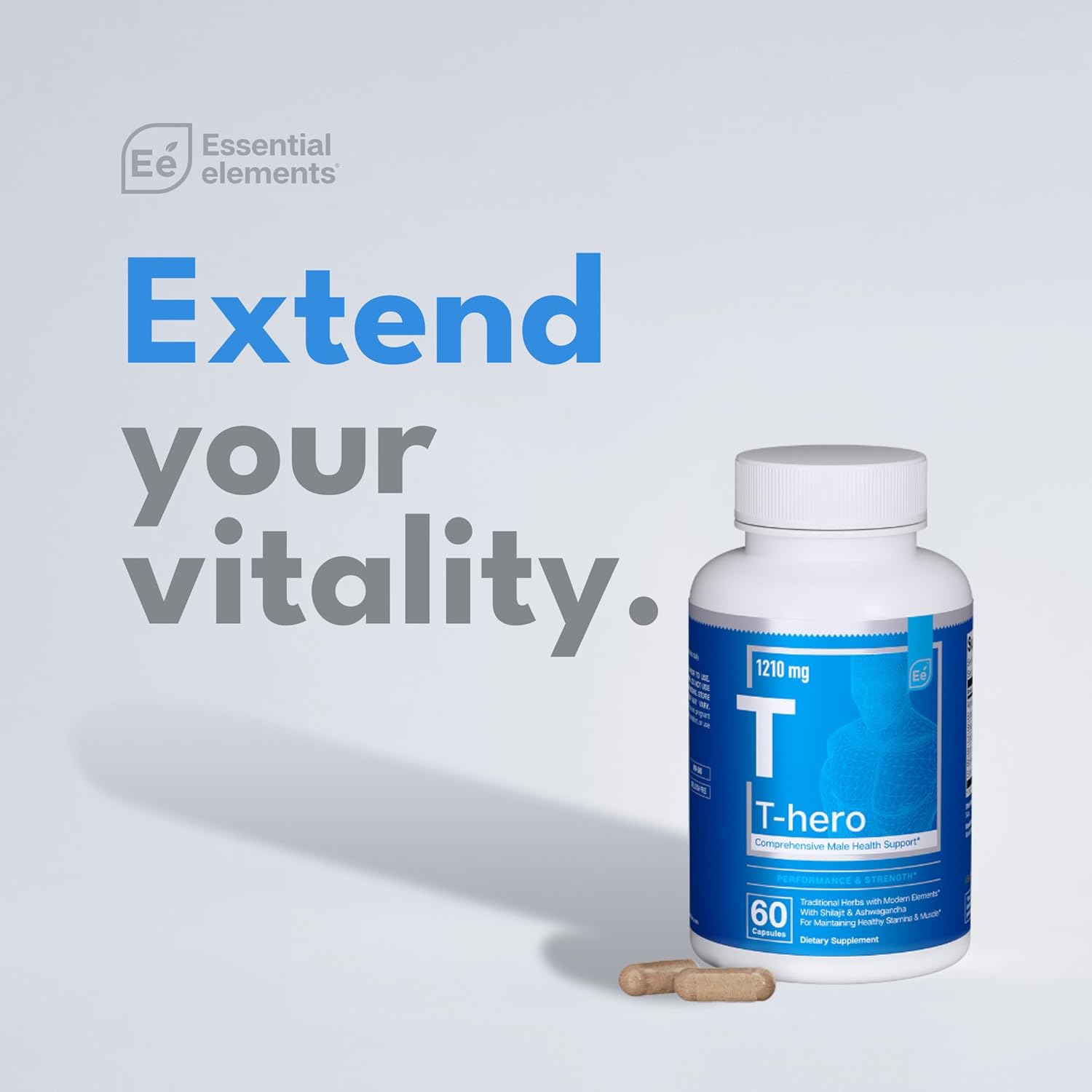 T-Hero Male Health Supplement - Support Muscle & Testosterone with DIM, Ashwagandha, Shilajit | 180 Vegan Capsules