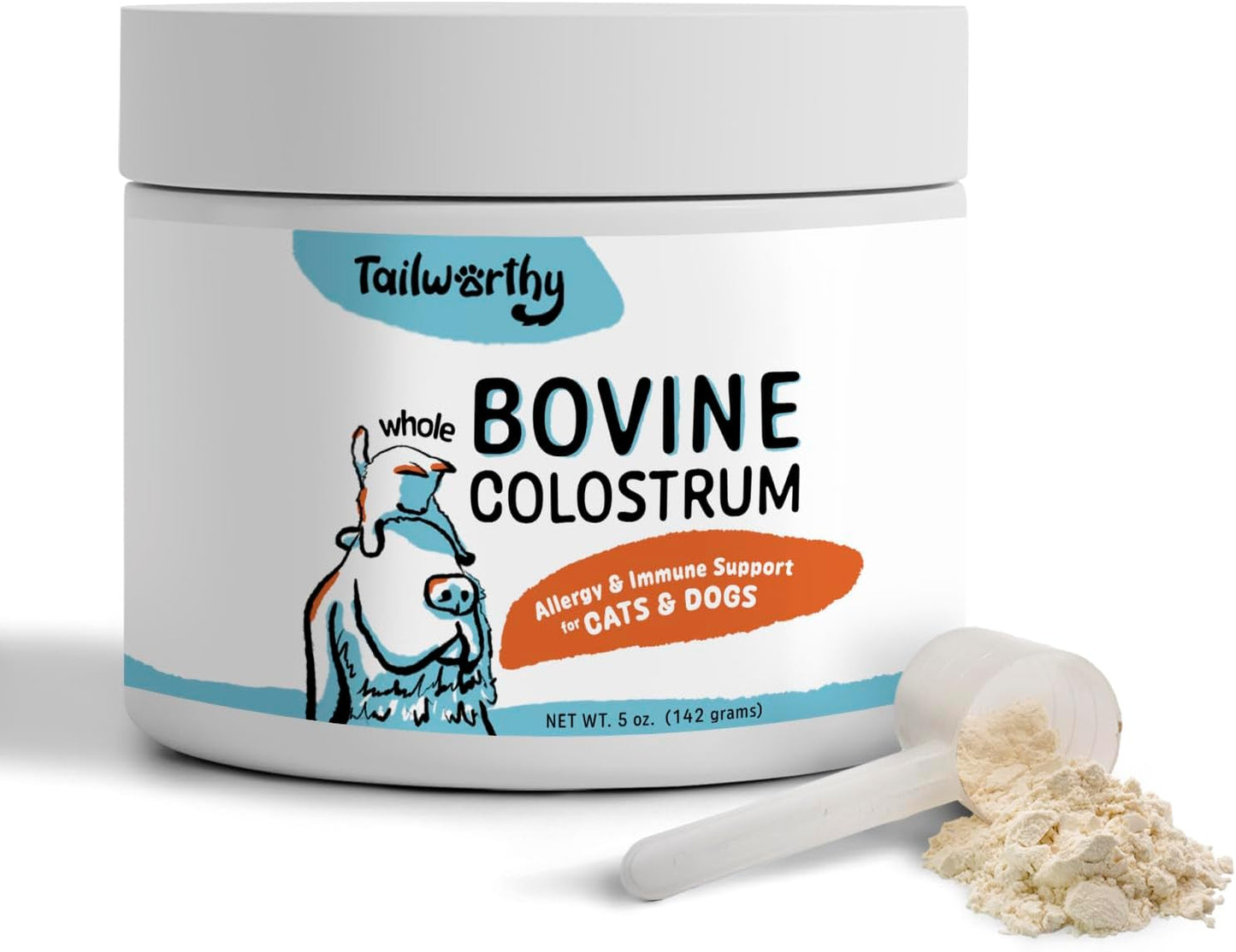 Tailworthy Bovine Colostrum for Pets - Allergy & Immune Support, 60 Servings, Non-GMO & Gluten Free for Energy, Wellness & Digestion