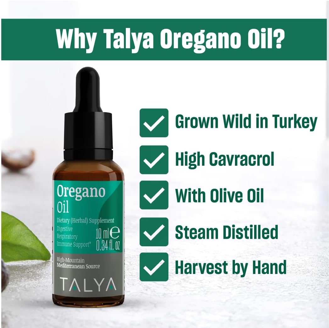 TALYA Oregano Oil Liquid 0.34 fl.oz - Immune Support, High Carvacrol, Digestive Health - Non-GMO, Vegan - Mediterranean Oregano Extract