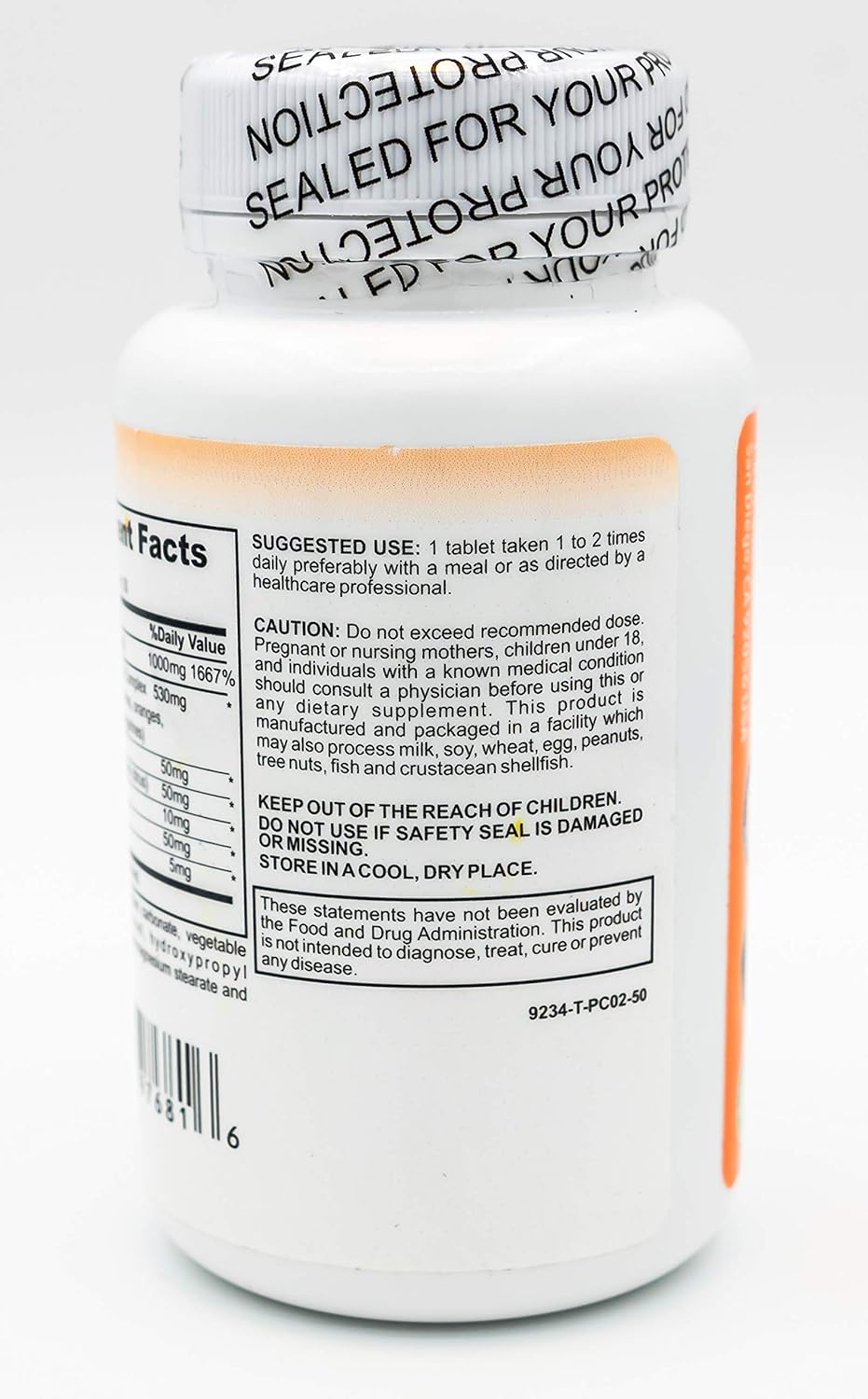 Tarsal Naturals Vitamin C 1000 MG with Rose Hips for Ear & Eye Health, Immune Support, Iron Absorption - 50 Tablets, Made in USA