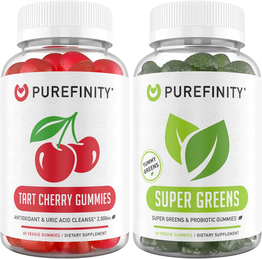 Tart Cherry and Super Greens Gummies Bundle - Uric Acid Flush & Daily Cleansing Support