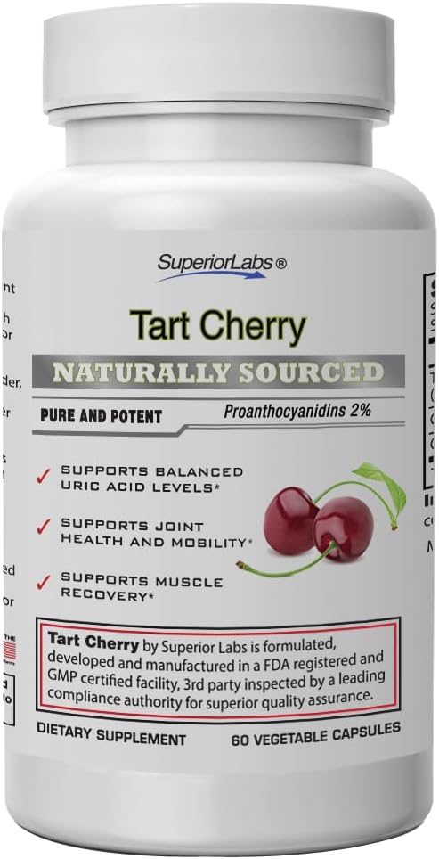 Tart Cherry Extract Capsules with Celery Seed & Black Pepper - Supports Healthy Uric Acid Levels - 1000mg, 60 Veg Caps - Superior Labs