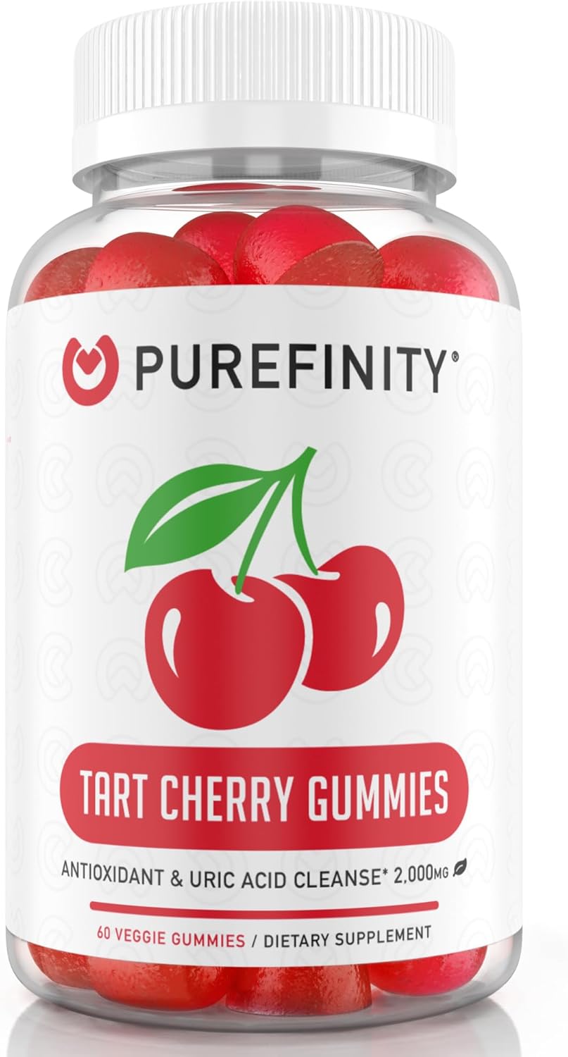 Tart Cherry Gummies for Joint Relief & Recovery - Uric Acid Flush, Antioxidant Rich Raw Juice Extract - Non-GMO, Gluten Free, Vegan - 60 Count