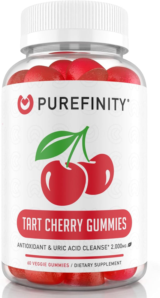 Tart Cherry Gummies for Joint Relief & Recovery - Uric Acid Flush, Antioxidant Rich Raw Juice Extract - Non-GMO, Gluten Free, Vegan - 60 Count