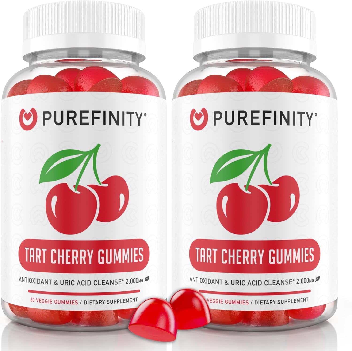 Tart Cherry Gummies for Joint Relief & Recovery – Uric Acid Flush, Antioxidant Rich Raw Juice Extract - Non-GMO, Gluten Free, Vegan - 60 Count x 2 Pack