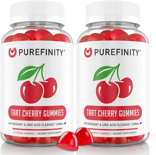 Tart Cherry Gummies for Joint Relief & Recovery – Uric Acid Flush, Antioxidant Rich Raw Juice Extract - Non-GMO, Gluten Free, Vegan - 60 Count x 2 Pack