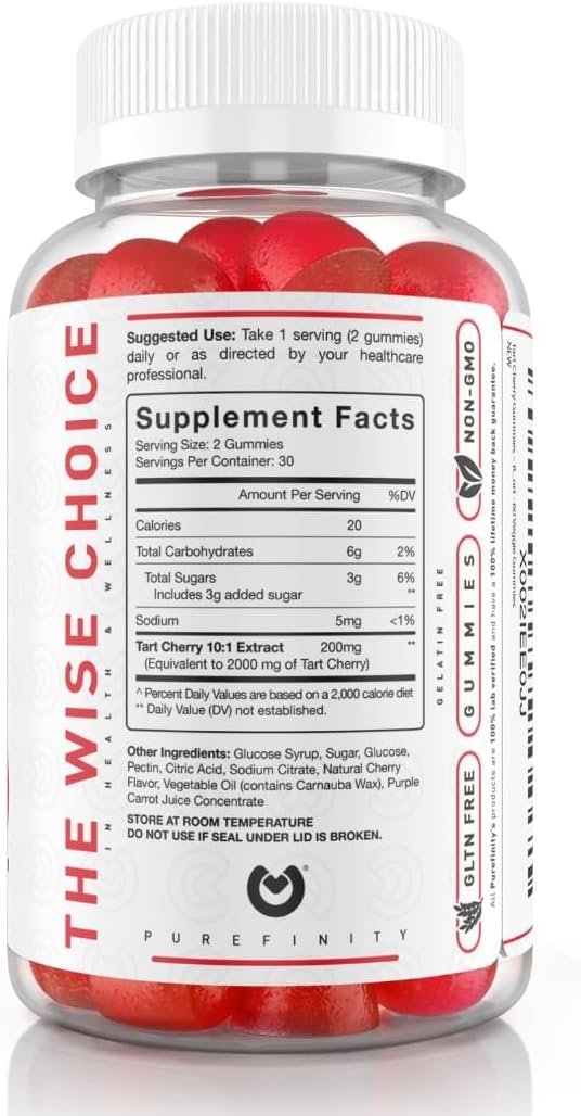 Tart Cherry Gummies for Joint Relief & Recovery – Uric Acid Flush, Antioxidant Rich Raw Juice Extract - Non-GMO, Gluten Free, Vegan - 60 Count x 2 Pack