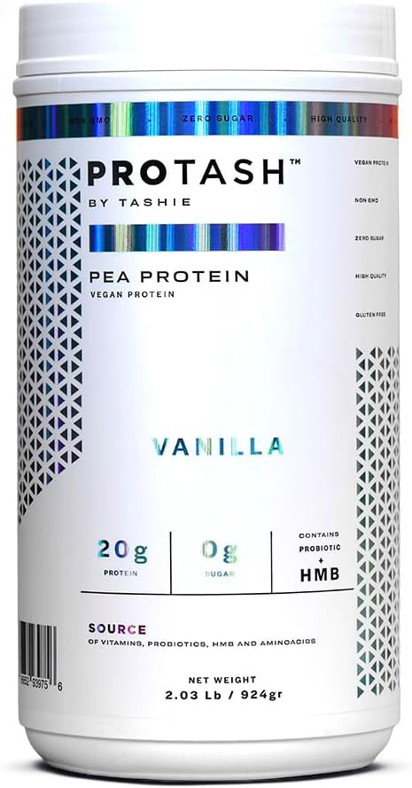 TASHIE Vegan Protein Powder Vanilla - Organic Plant-Based Powder with BCAA, HMB, Probiotics - Non-GMO, Gluten-Free, Keto-Friendly - NSF Certified - 28 Servings