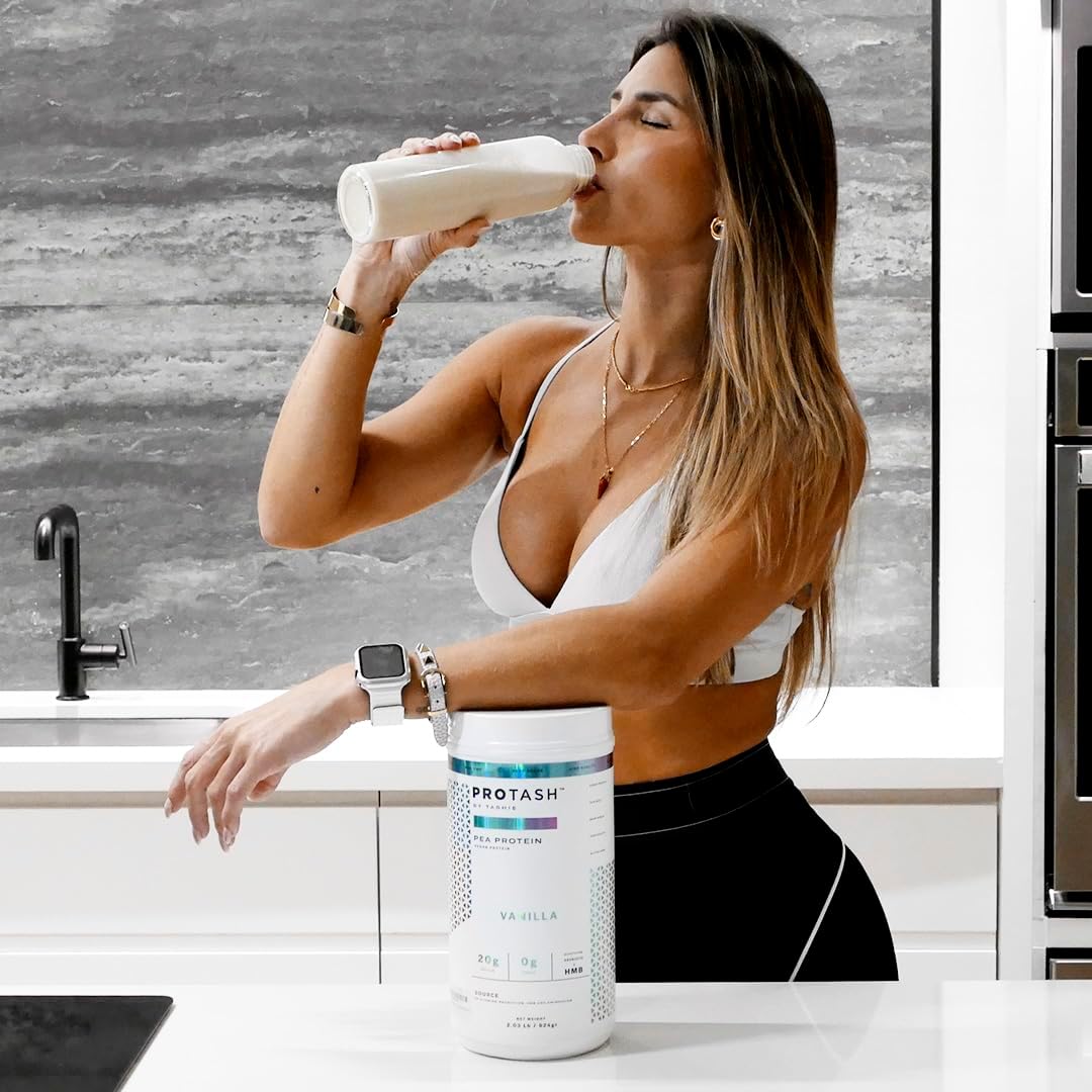 TASHIE Vegan Protein Powder Vanilla - Organic Plant-Based Powder with BCAA, HMB, Probiotics - Non-GMO, Gluten-Free, Keto-Friendly - NSF Certified - 28 Servings