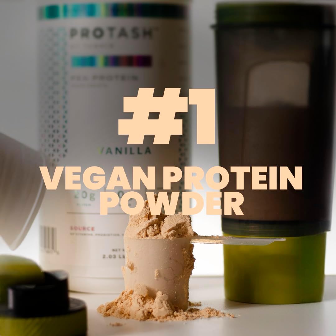 TASHIE Vegan Protein Powder Vanilla - Organic Plant-Based Powder with BCAA, HMB, Probiotics - Non-GMO, Gluten-Free, Keto-Friendly - NSF Certified - 28 Servings