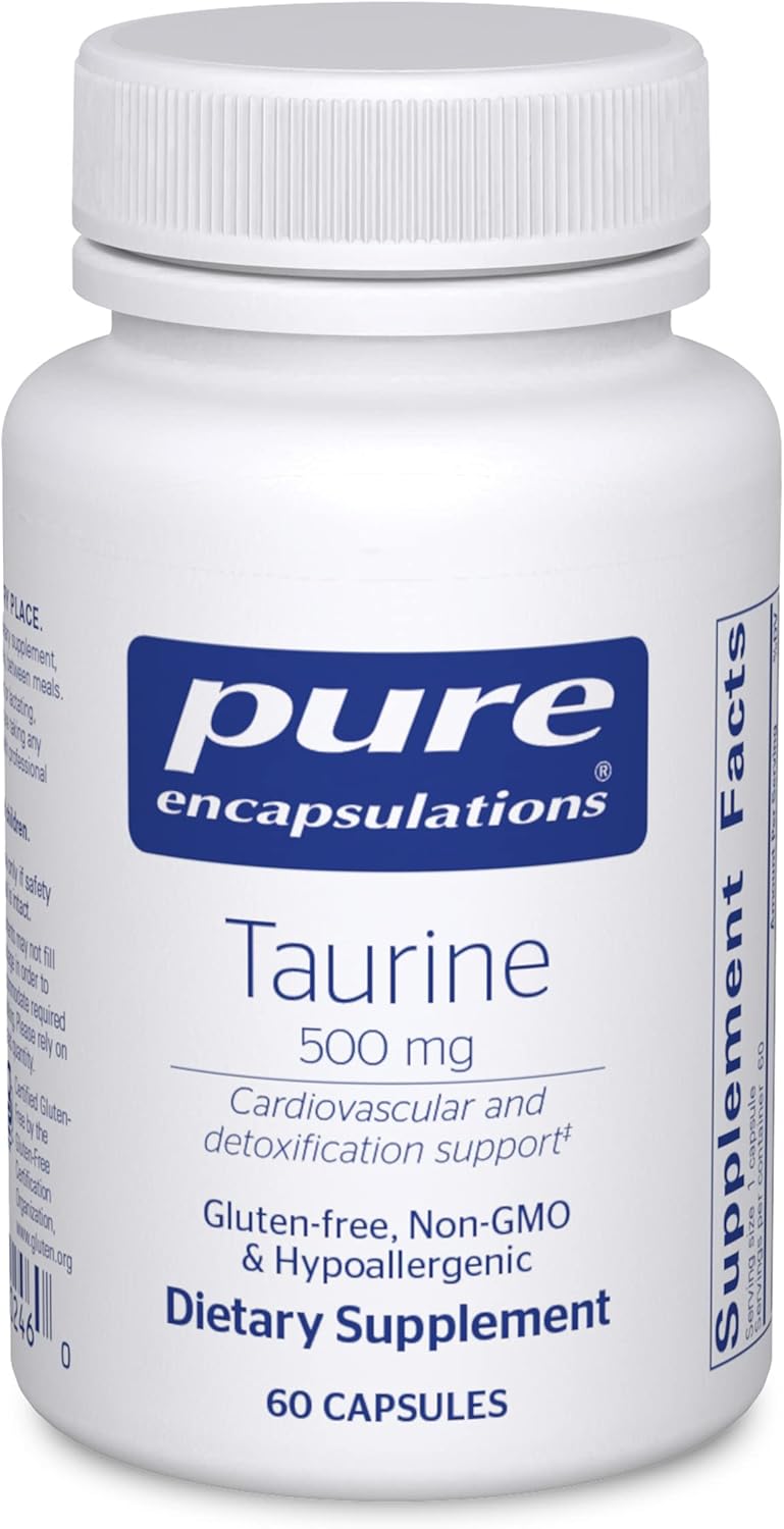Taurine 500 mg Supplement Capsules for Liver, Eye, Heart, Brain & Muscle Health - 60 ct.