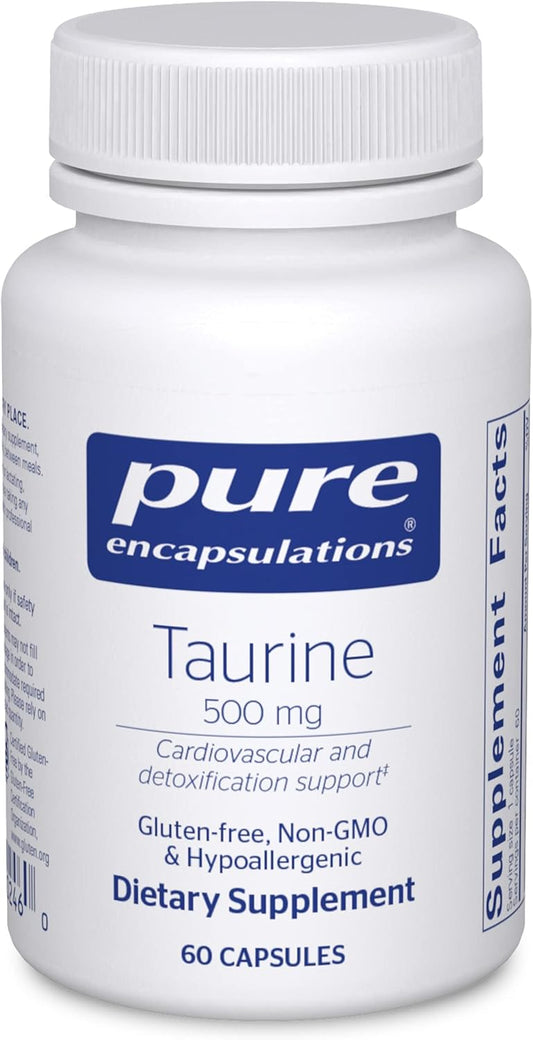 Taurine 500 mg Supplement Capsules for Liver, Eye, Heart, Brain & Muscle Health - 60 ct.