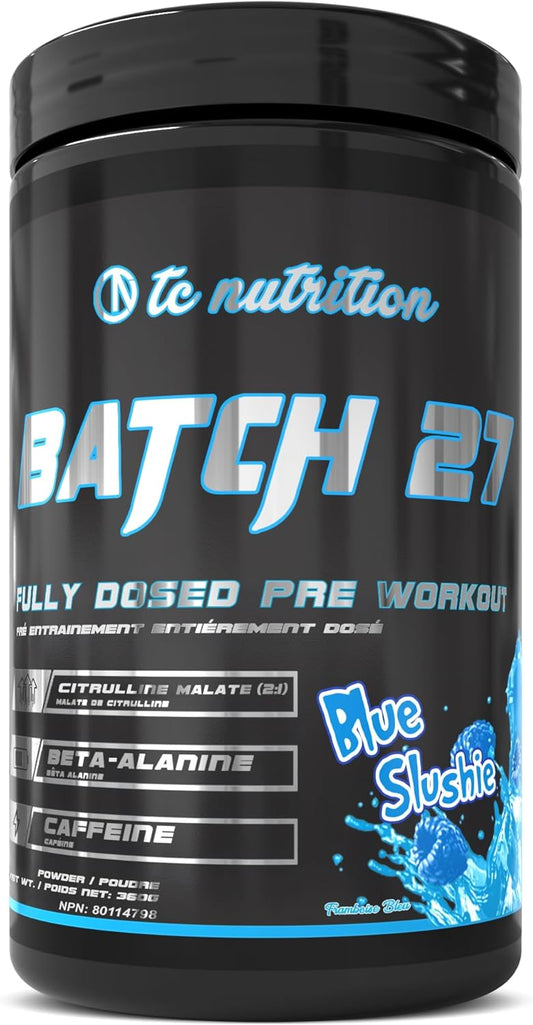 TC Nutrition Batch 27 Blue Slushie Pre Workout Powder with Citrulline, Beta Alanine, Betaine, Caffeine - Enhance Energy, Focus, Pumps, Strength - Nitric Oxide Booster & Preworkout Supplement