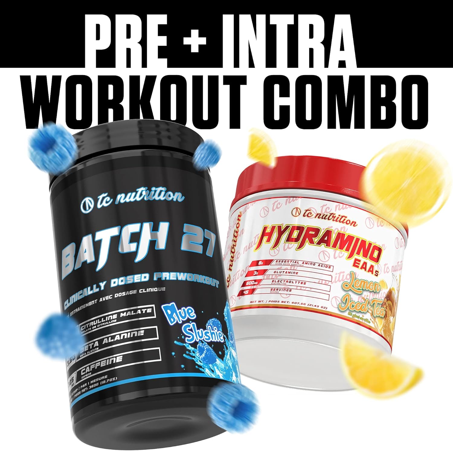 TC Nutrition Batch 27 Blue Slushie Pre Workout Powder with Citrulline, Beta Alanine, Betaine, Caffeine - Enhance Energy, Focus, Pumps, Strength - Nitric Oxide Booster & Preworkout Supplement