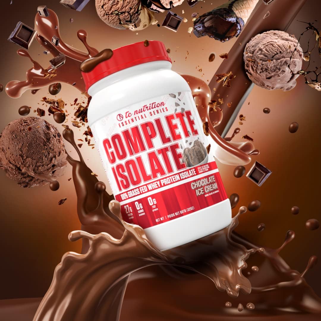 TC Nutrition Complete Isolate Grass Fed Whey Protein Powder - Chocolate Ice Cream Flavor, Non-GMO Formula for Muscle Growth & Recovery, Zero Carbs & Fat, 29 Servings (2lb)
