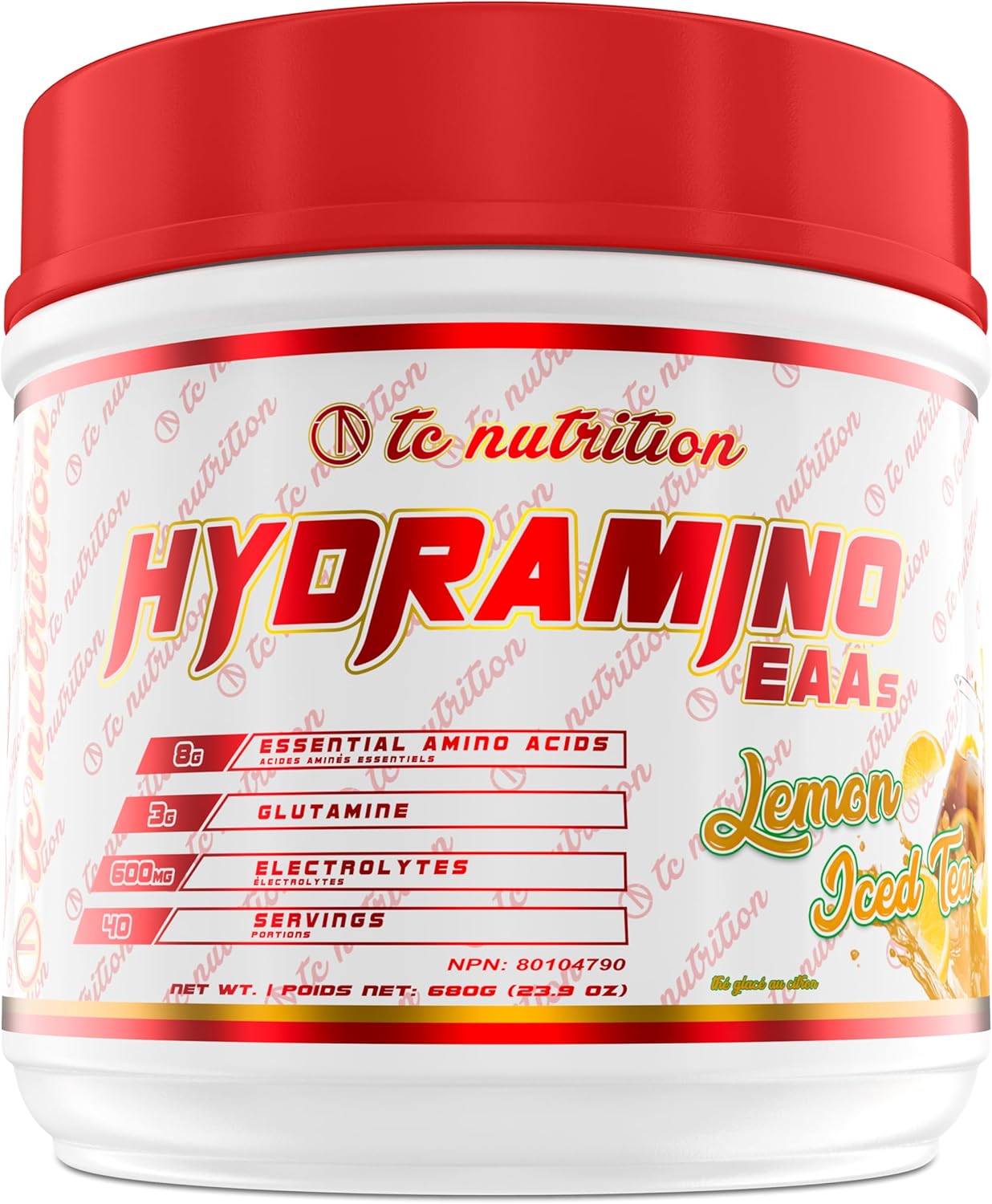 TC Nutrition Hydramino EAA + BCAA Powder - 40 Servings - Vegan Electrolyte & Amino Acid Supplement for Recovery & Strength, Lemon Iced Tea Flavor