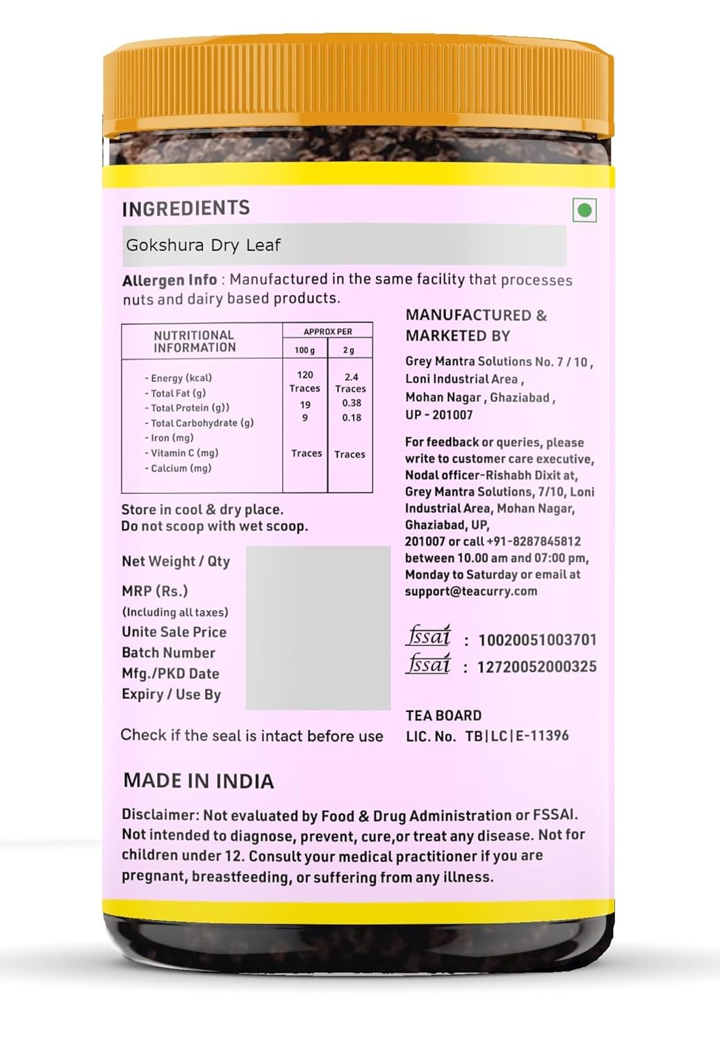TEACURRY Chota Gokhru (125g) - Boost Energy, Support Kidney Wellness, Promote Overall Well-Being - Gokshura Supplement