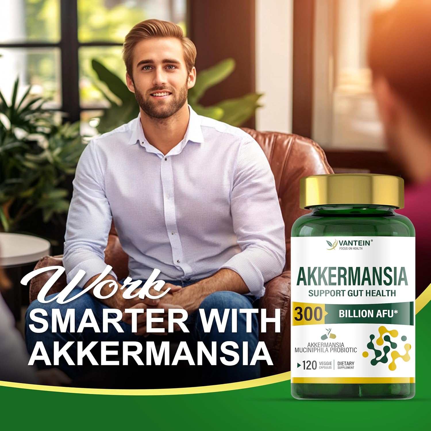 TEATTY 300 Billion AFU Akkermansia Muciniphila Probiotic Capsules - 60 Day Supply for Digestive & Immune Health in Men & Women