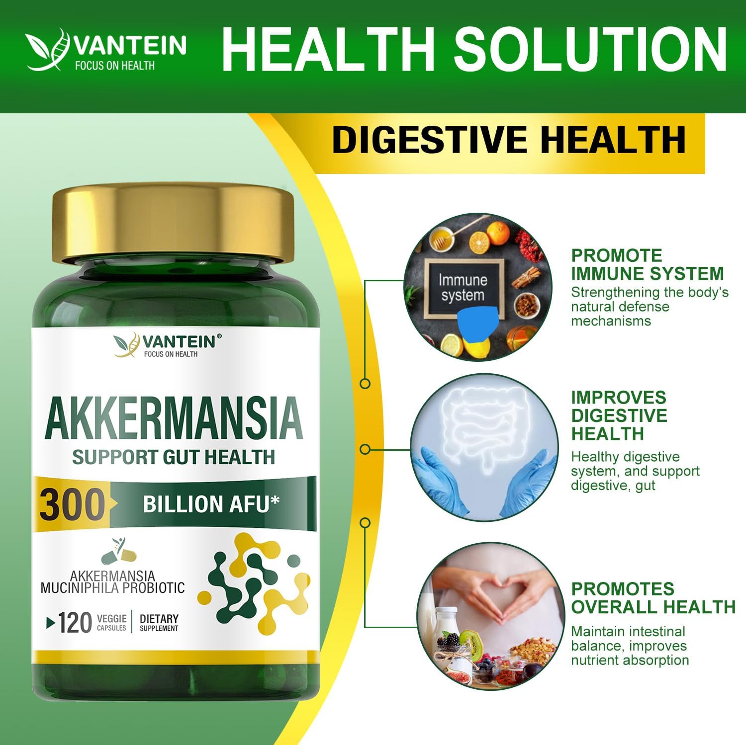 TEATTY 300 Billion AFU Akkermansia Muciniphila Probiotic Capsules - 60 Day Supply for Digestive & Immune Health in Men & Women