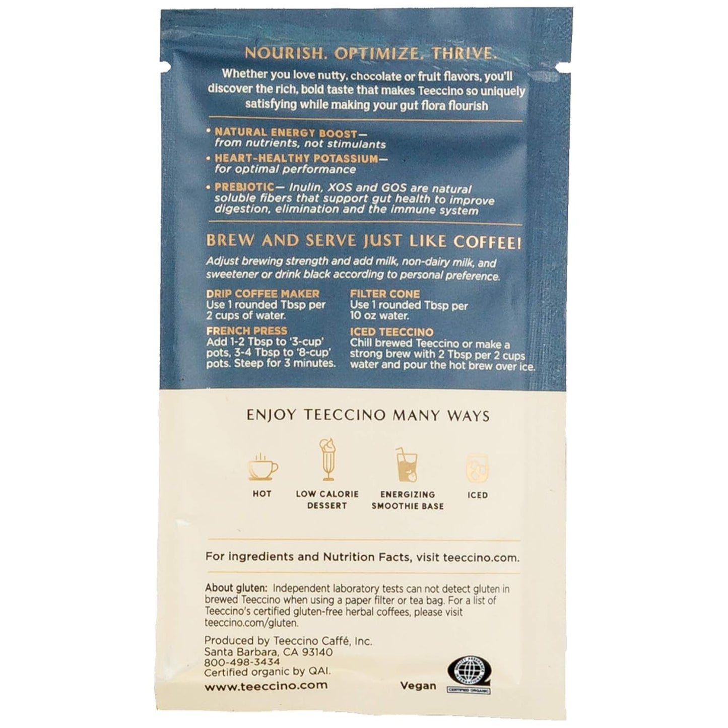 Teeccino Prebiotic SuperBoost™ Herbal Coffee Sampler - 6 Trial-Size Packets - Dark Chocolate, Mango Lemon Balm, Macadamia Nut - Gut-Healthy, Caffeine-Free Ground Coffee Alternatives
