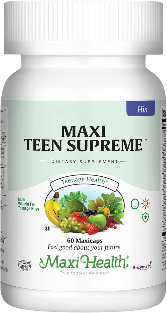 Teen Boy Multivitamin - Maxi Health Teen Supreme HIS Vitamins (60 Count) - Supports Nutrition, Energy, Immune System, and Antioxidant Levels - For Boys Ages 12-17