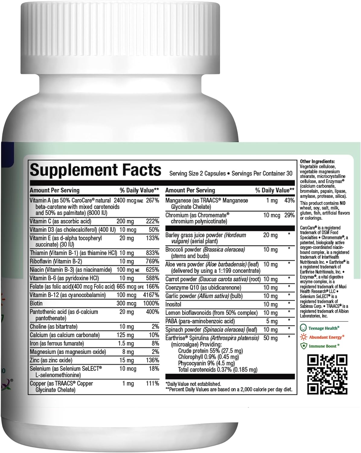 Teen Boy Multivitamin - Maxi Health Teen Supreme HIS Vitamins (60 Count) - Supports Nutrition, Energy, Immune System, and Antioxidant Levels - For Boys Ages 12-17