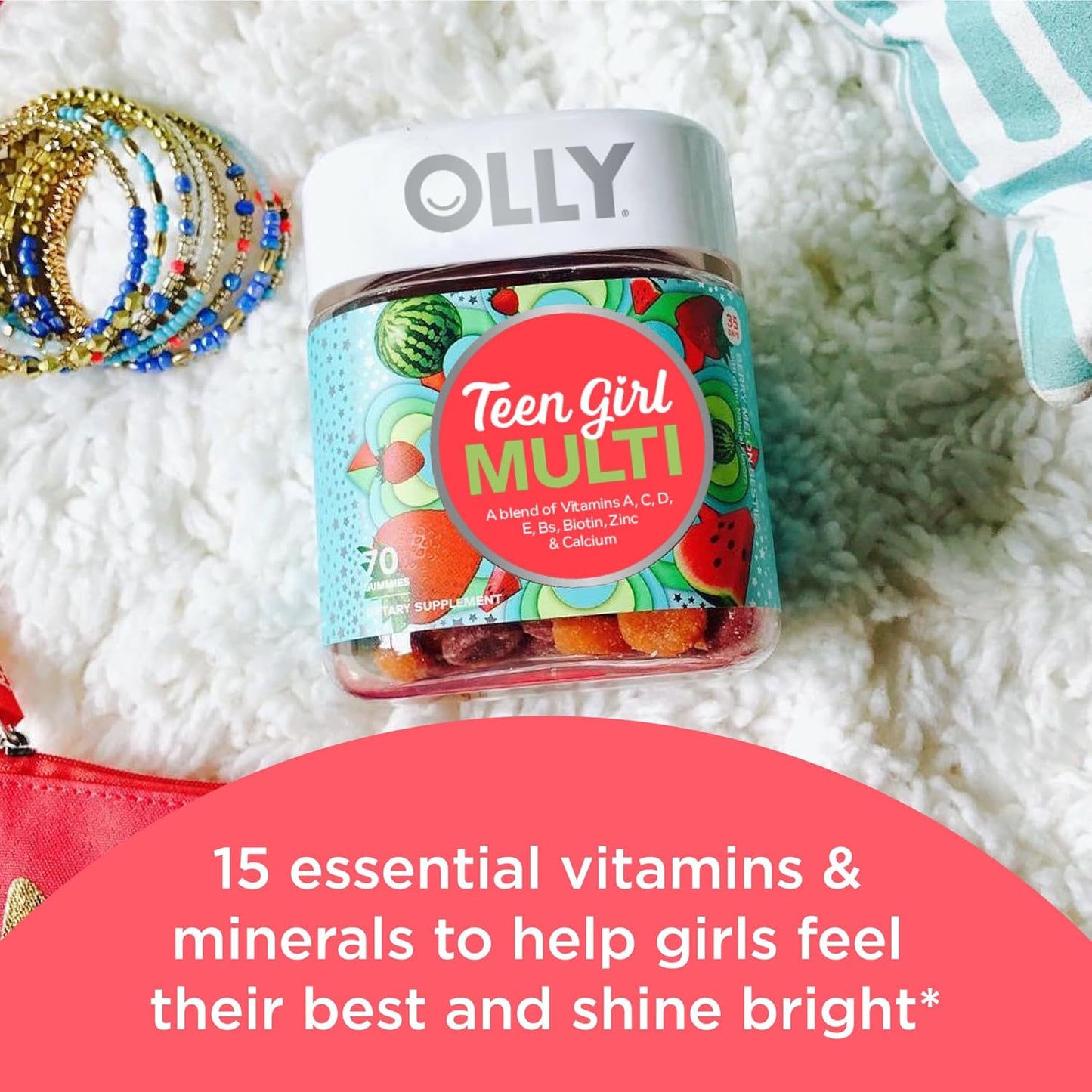 Teen Girl Multi Gummy with 15 Essential Vitamins for Healthy Skin and Immune Support - 115 Gummies in Berry Flavor