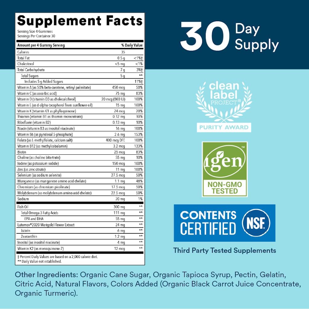 Teen Guy Multivitamin Gummies with Omega 3 Fish Oil, Vitamin D3, B12, B6, A, K, Zinc, Biotin - 120 Count